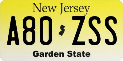 NJ license plate A80ZSS