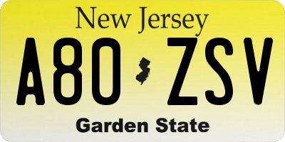 NJ license plate A80ZSV