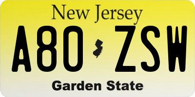 NJ license plate A80ZSW