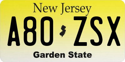 NJ license plate A80ZSX