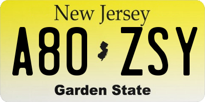 NJ license plate A80ZSY