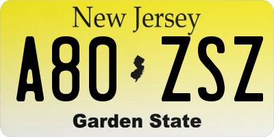 NJ license plate A80ZSZ