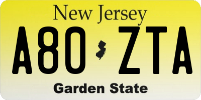 NJ license plate A80ZTA