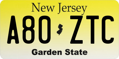 NJ license plate A80ZTC