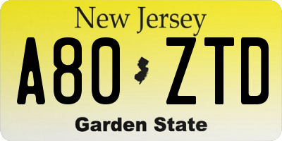 NJ license plate A80ZTD