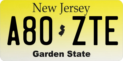 NJ license plate A80ZTE