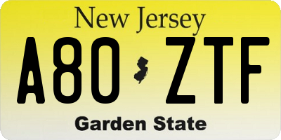 NJ license plate A80ZTF