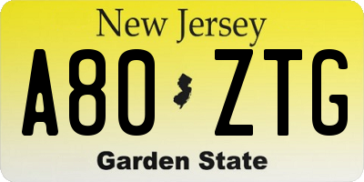 NJ license plate A80ZTG