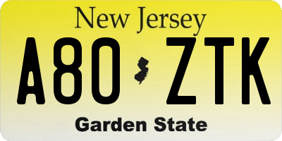 NJ license plate A80ZTK
