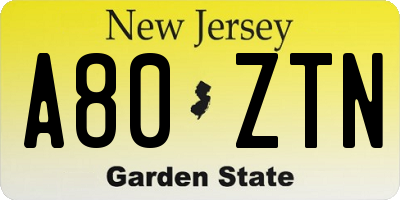 NJ license plate A80ZTN