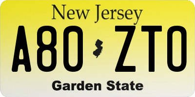 NJ license plate A80ZTO