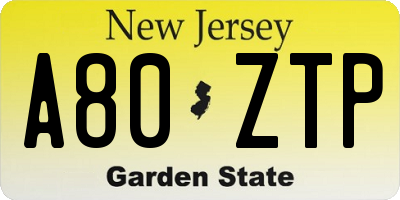 NJ license plate A80ZTP