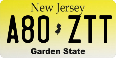 NJ license plate A80ZTT