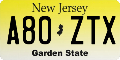 NJ license plate A80ZTX