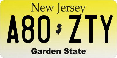 NJ license plate A80ZTY