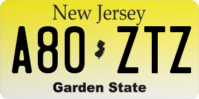 NJ license plate A80ZTZ