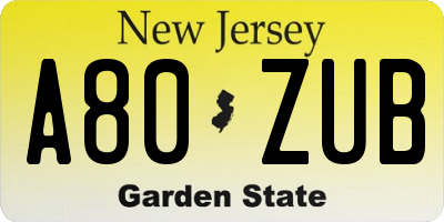 NJ license plate A80ZUB