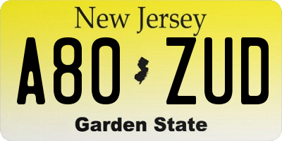 NJ license plate A80ZUD