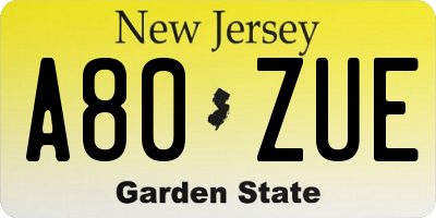 NJ license plate A80ZUE
