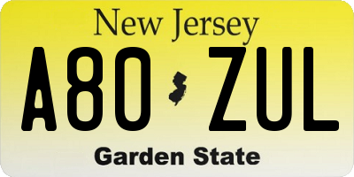 NJ license plate A80ZUL