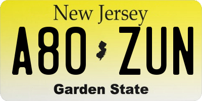 NJ license plate A80ZUN