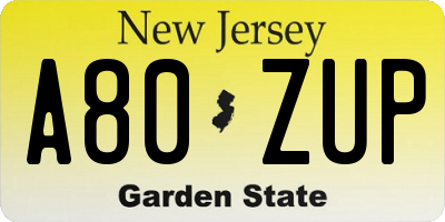 NJ license plate A80ZUP