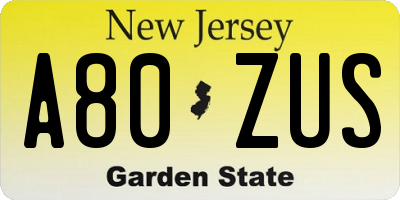 NJ license plate A80ZUS