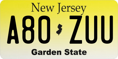 NJ license plate A80ZUU