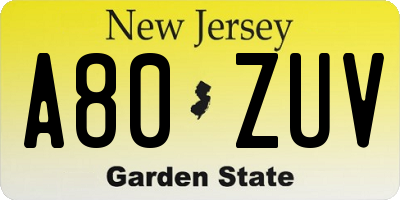 NJ license plate A80ZUV