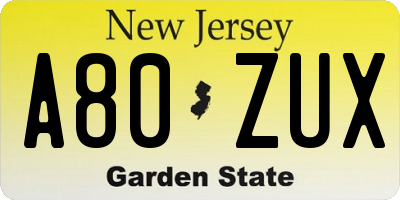 NJ license plate A80ZUX