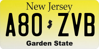 NJ license plate A80ZVB