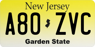 NJ license plate A80ZVC