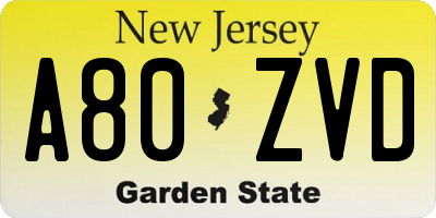 NJ license plate A80ZVD
