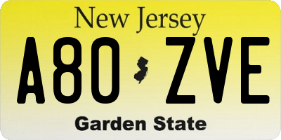 NJ license plate A80ZVE