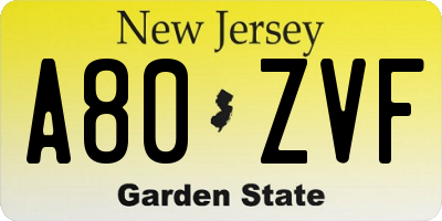 NJ license plate A80ZVF