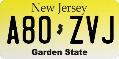 NJ license plate A80ZVJ
