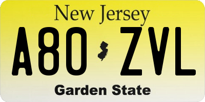 NJ license plate A80ZVL
