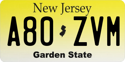 NJ license plate A80ZVM