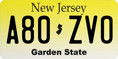 NJ license plate A80ZVO