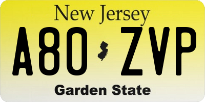 NJ license plate A80ZVP