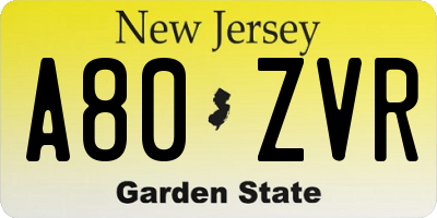 NJ license plate A80ZVR