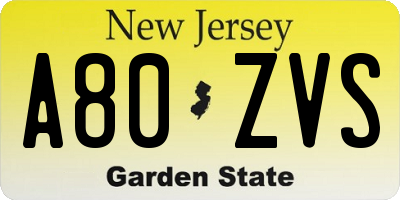 NJ license plate A80ZVS