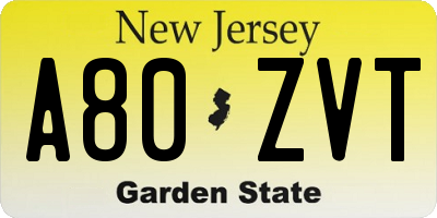 NJ license plate A80ZVT