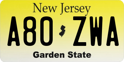 NJ license plate A80ZWA