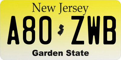 NJ license plate A80ZWB