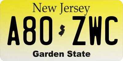 NJ license plate A80ZWC