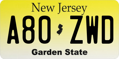 NJ license plate A80ZWD