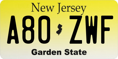 NJ license plate A80ZWF