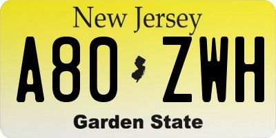 NJ license plate A80ZWH