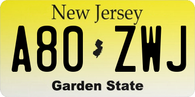NJ license plate A80ZWJ